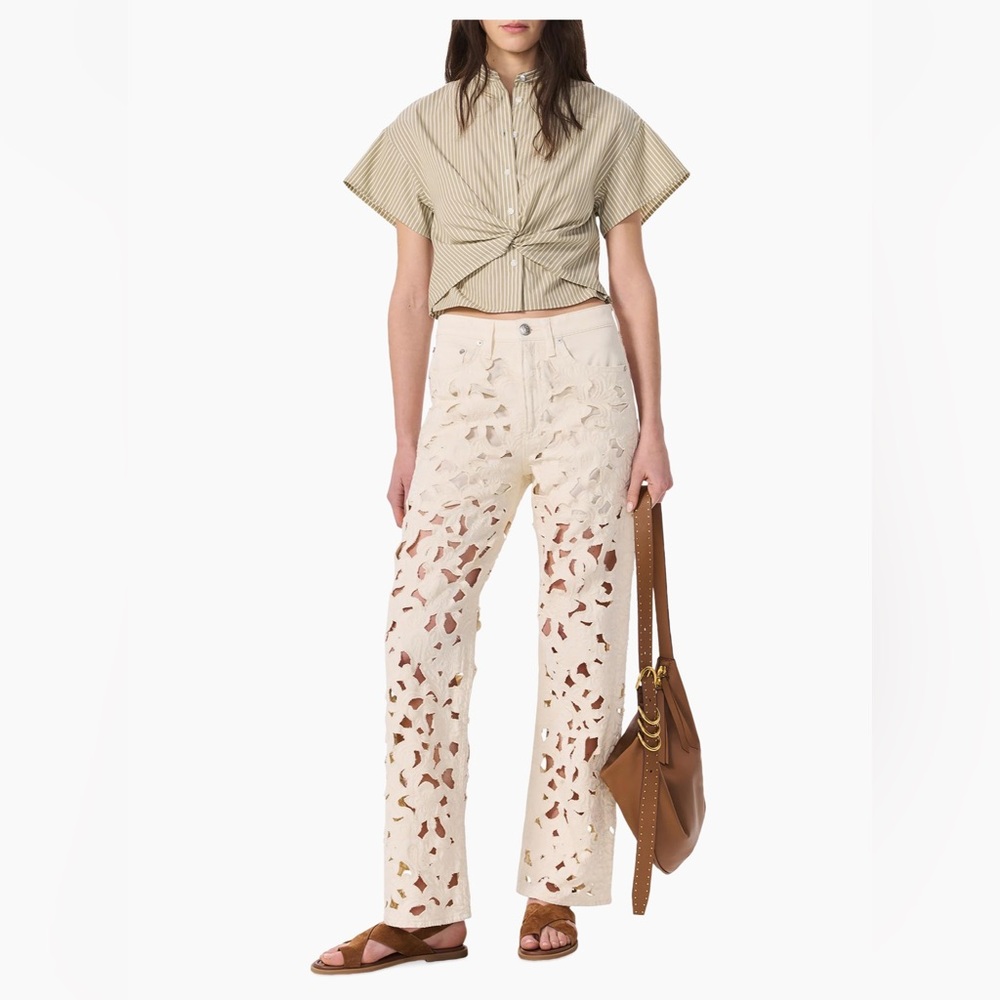 Good American White Distressed Straight Leg Jeans